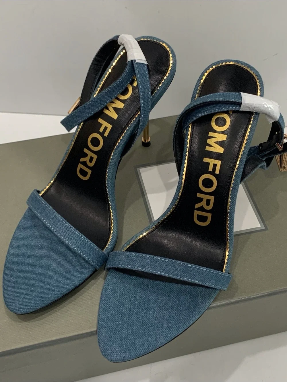 Tom Ford Denim Blue Ankle-Strap Stiletto Sandals